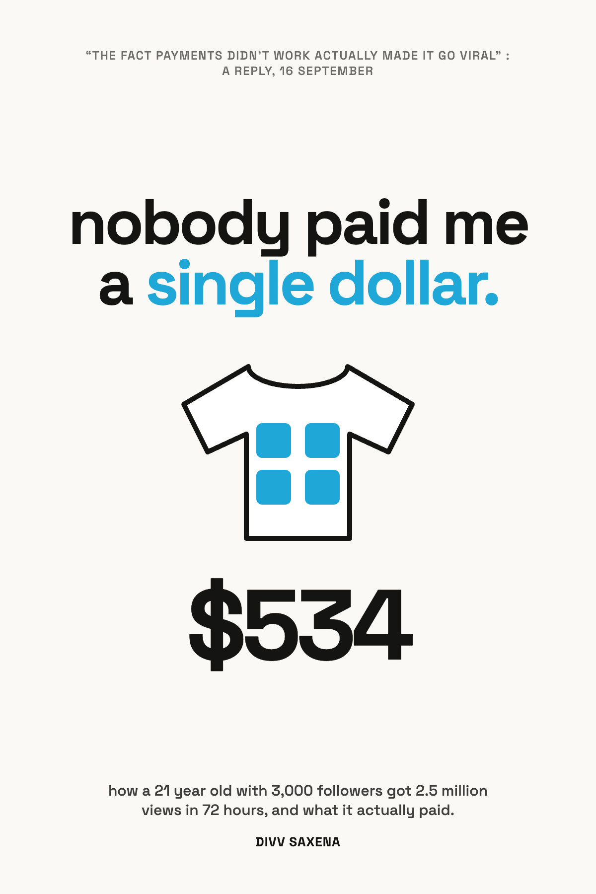 the book cover: nobody paid me a single dollar